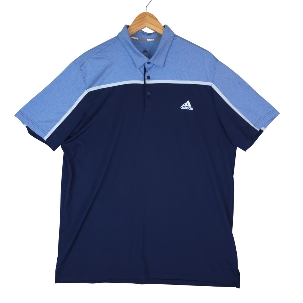 Adidas Polo Shirt Mens XL Blue Colorblock Golf Performance Preppy Athletic